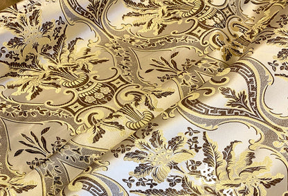 Pale Gold Brocade Jacquard Fabric: Retro Palace Style, 59"W, Polyester