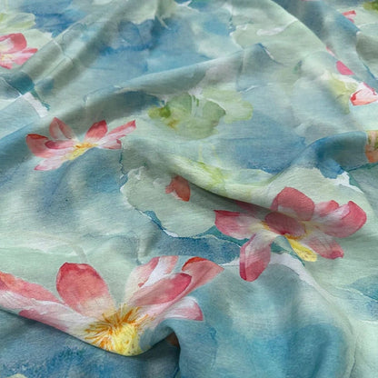 Lotus Painting Tencel Ramie Fabric: Sewing, Dress, Kimono - By The Meter