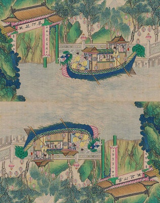 Dream of Red Mansions Satin Fabric: Digital Print Sewing Material