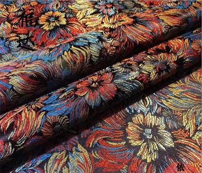 Chrysanthemum Silk Brocade Fabric: Colorful Cheongsam Qipao Sewing Material