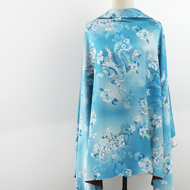 Phoenix Tea Silk Satin Fabric: 59"W Digital Print Drapery