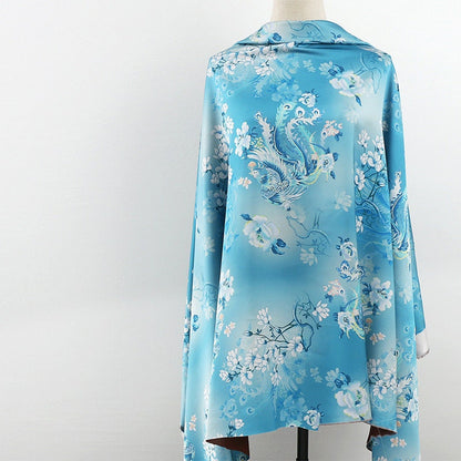Phoenix Tea Silk Satin Fabric: 59"W Digital Print Drapery