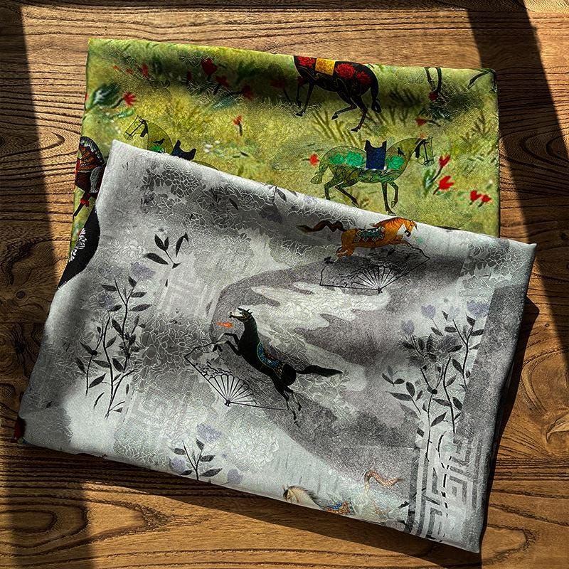 Galloping Horse Jacquard Xiangyun Silk ��� 100% Rayon Brocade Fabr"Wide