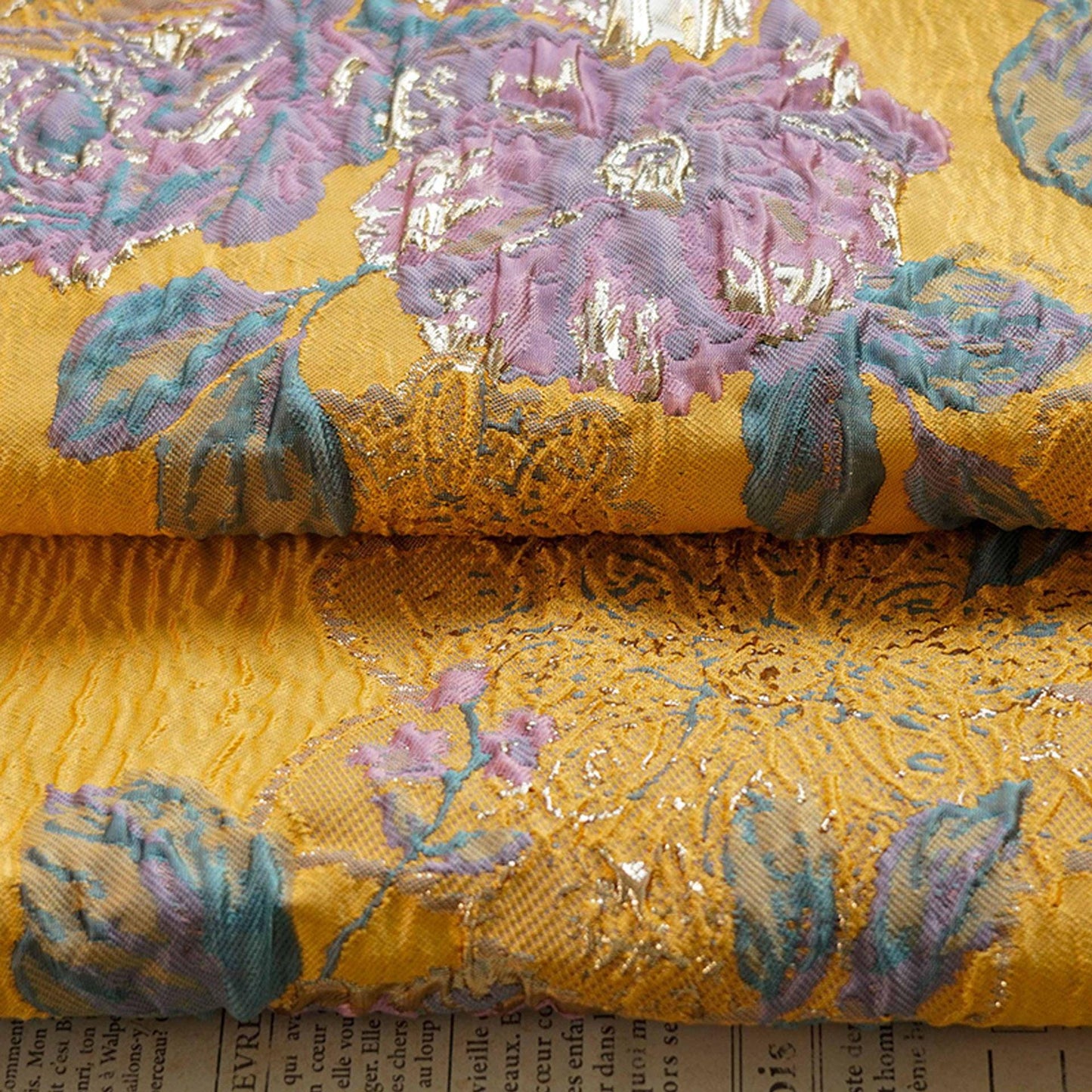 Gold Thread Floral Jacquard Fabric: 53" Wide, Upholstery & Costume