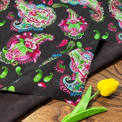 Luxurious Xiangyun Silk with Paisley Jacquard Pattern, 59" Wide