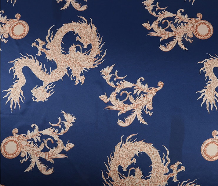 Crane Print Satin Rayon Fabric: Soft Bridal Fabric By The Meter