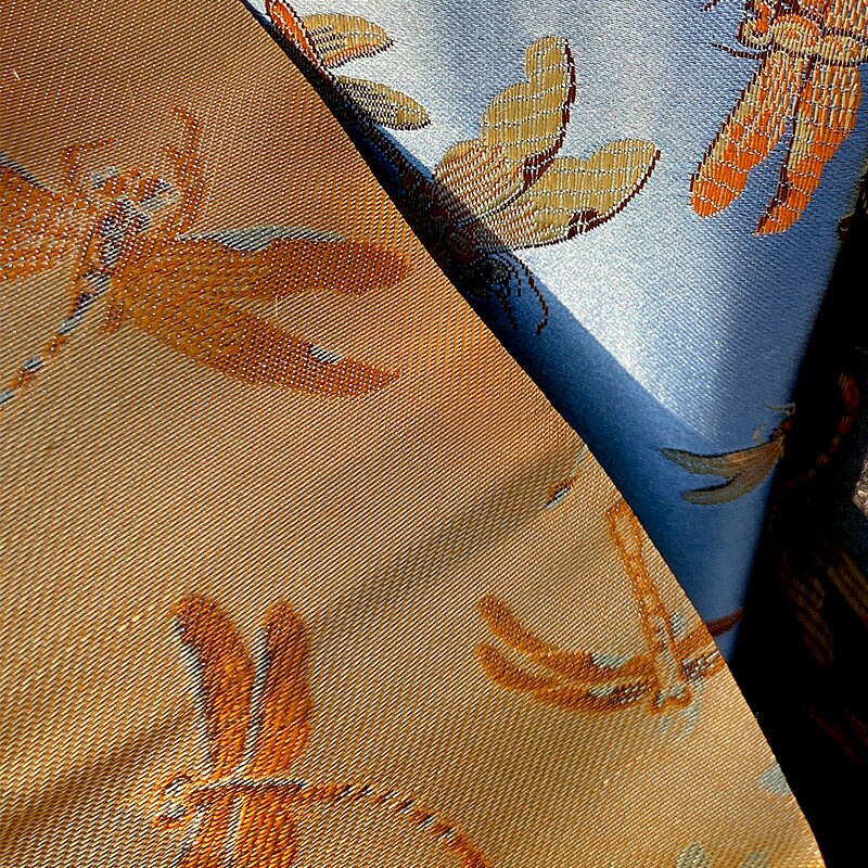 Dragonfly Floral Brocade Jacquard Fabric: Elegant Chinese Style, 29.5"W