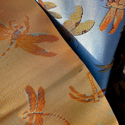 Dragonfly Floral Brocade Jacquard Fabric: Elegant Chinese Style, 29.5"W