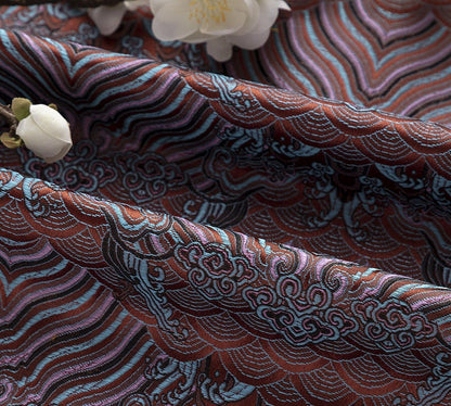 Tissu brocart jacquard à motif vagues océaniques : mélange de rayonne et de soie de 150 cm de large