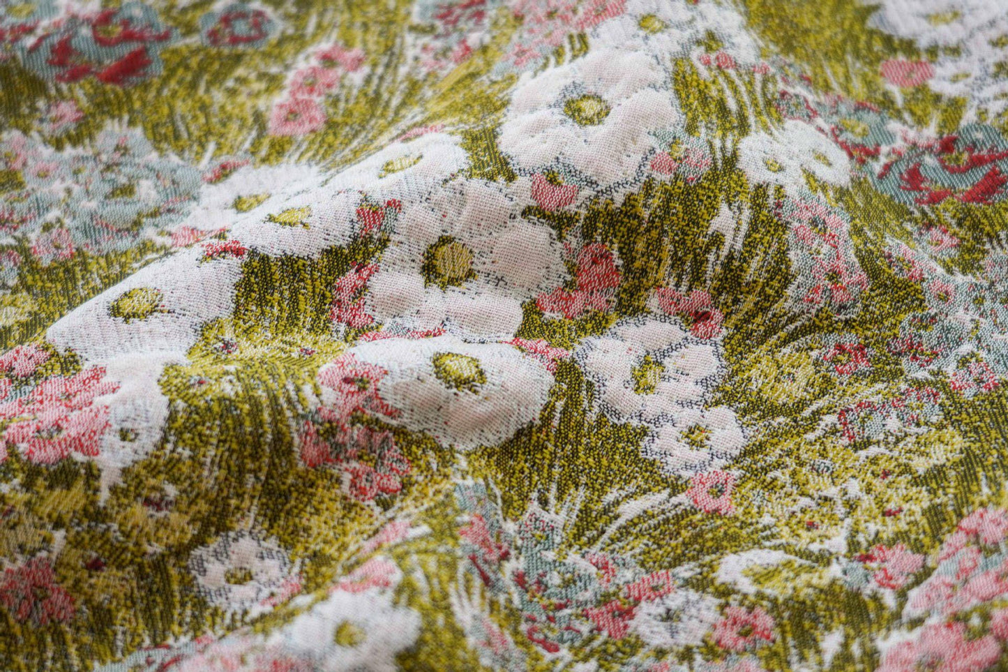 Reversible Floral Jacquard Fabric: 3D Embossed Green Woven Upholstery, 59" Wide