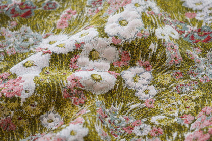 Reversible Floral Jacquard Fabric: 3D Embossed Green Woven Upholstery, 59" Wide
