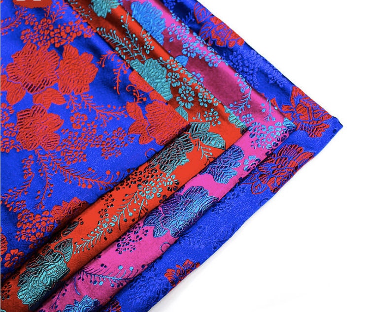 Peony Flower Silk Brocade Fabric: 29.5"W Chinese Sewing Quilting Fabric