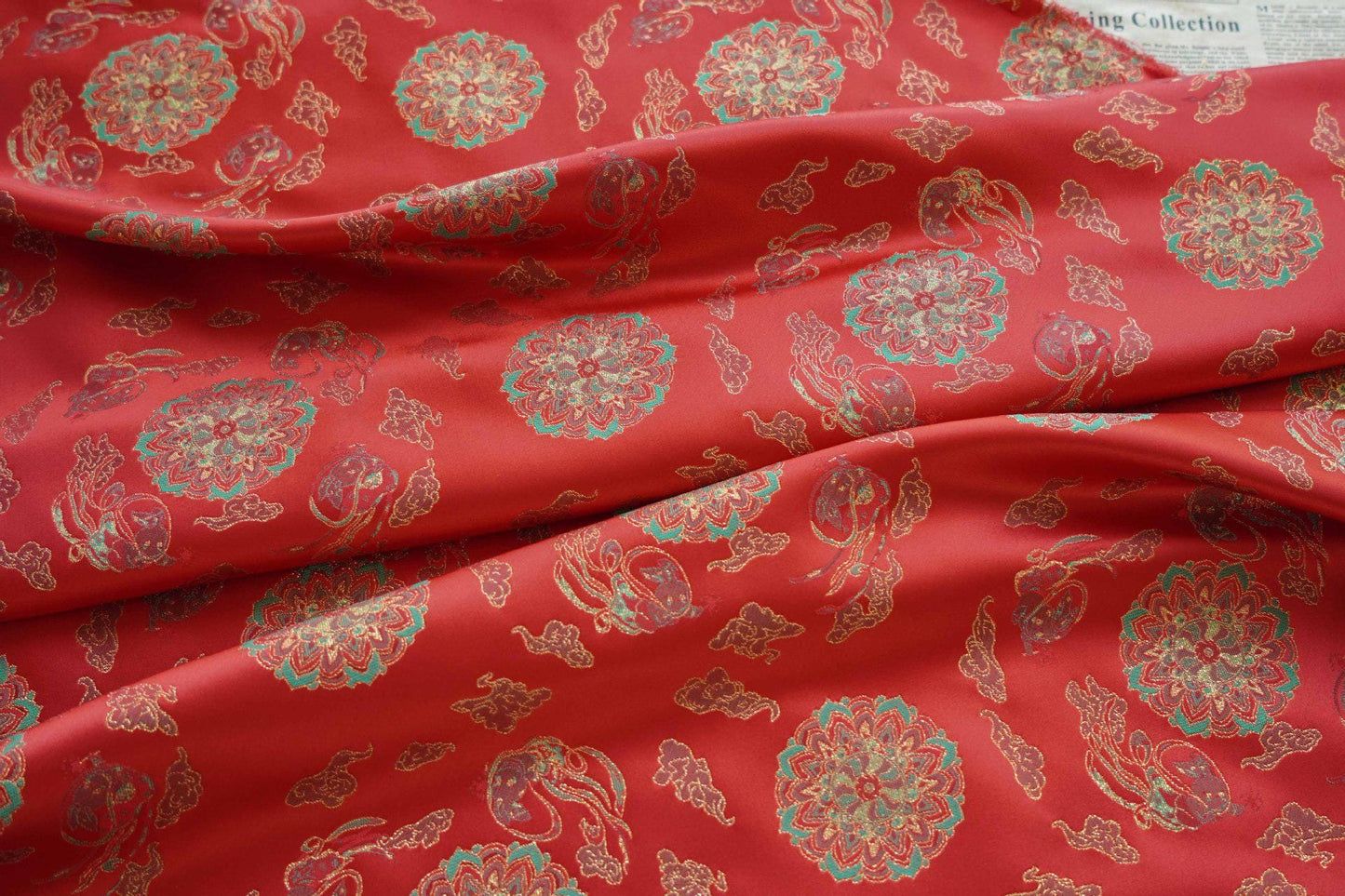 China Red Jacquard Fabric: 59"W Rayon Brocade for Cheongsam