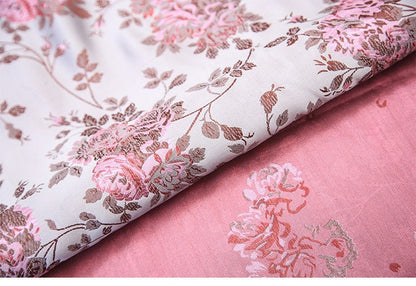 Silk Brocade Fabric: Rose Flower Jacquard, 45" Wide - By The Meter