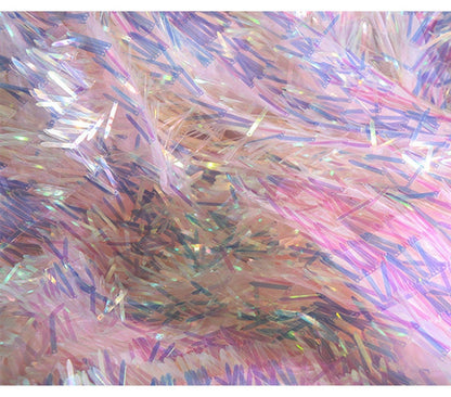 Pink Sequined Tassel Mesh Fabric, Illusion Design, 49" Wide