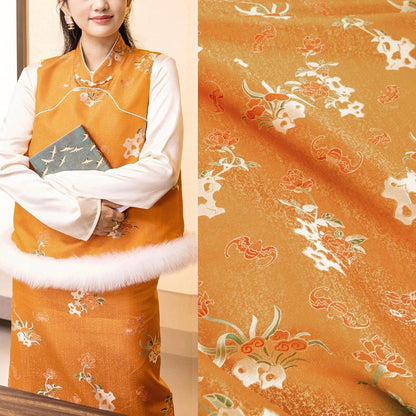 Peony Brocade Satin Fabric: 59" Wide Chinese Style Sewing Material