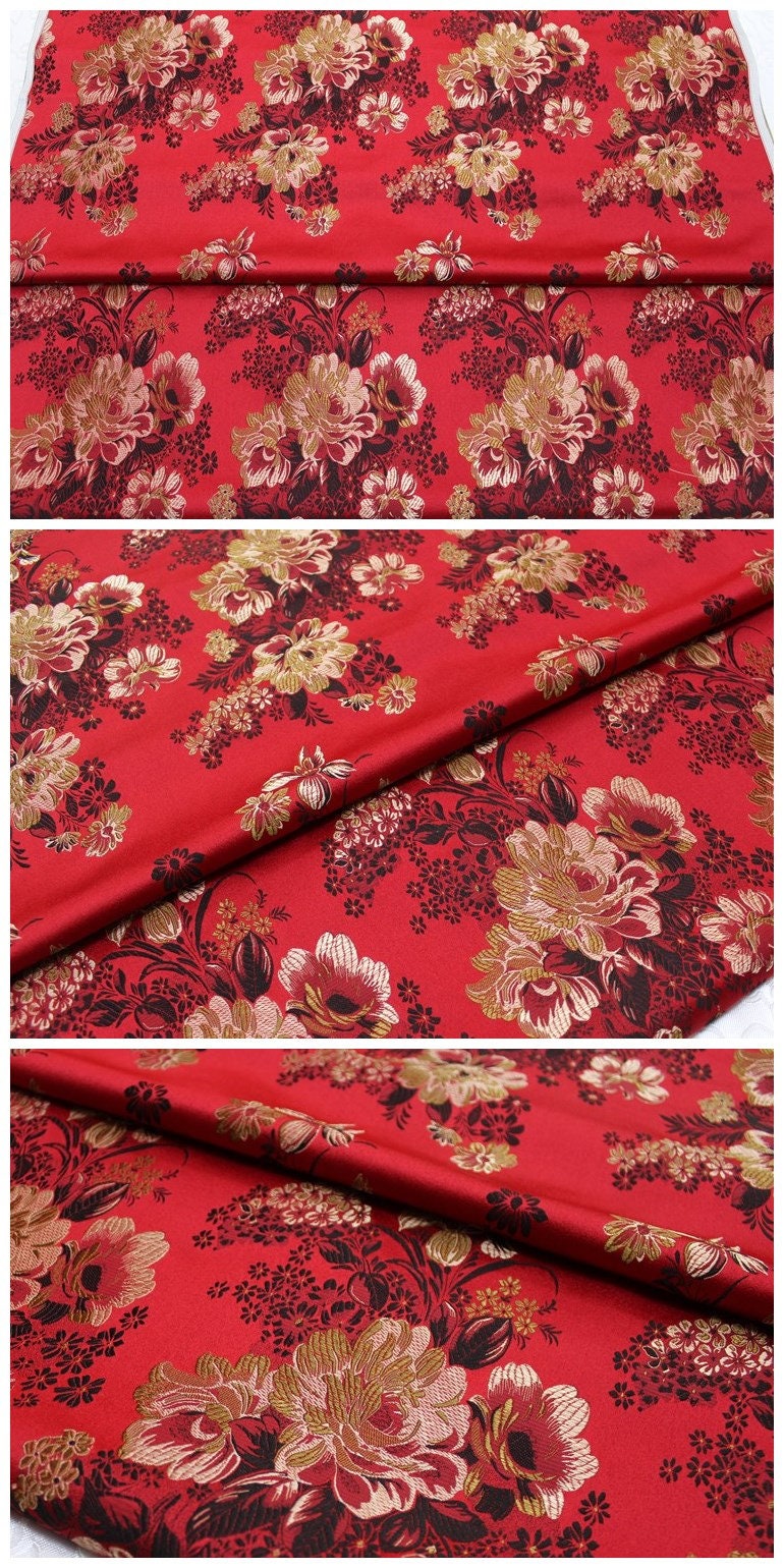 Tissu brocart chinois pivoine : Tissu pour kimono de cosplay Cheongsam Qipao
