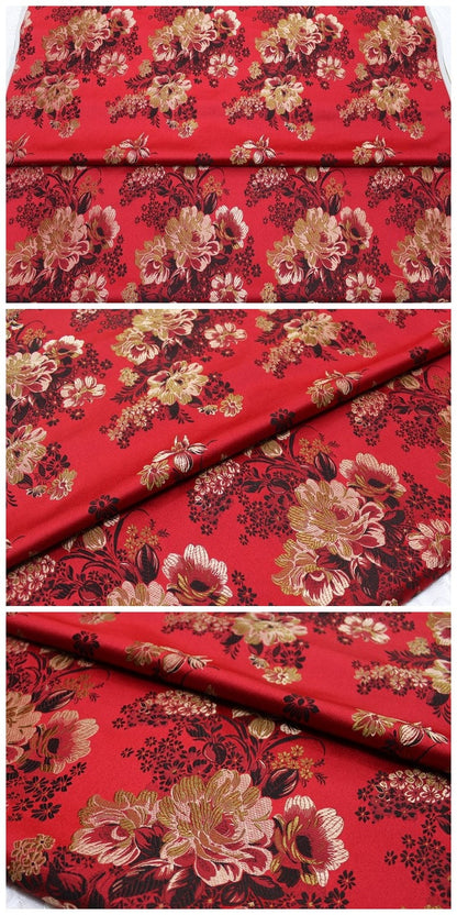 Tissu brocart chinois pivoine : Tissu pour kimono de cosplay Cheongsam Qipao