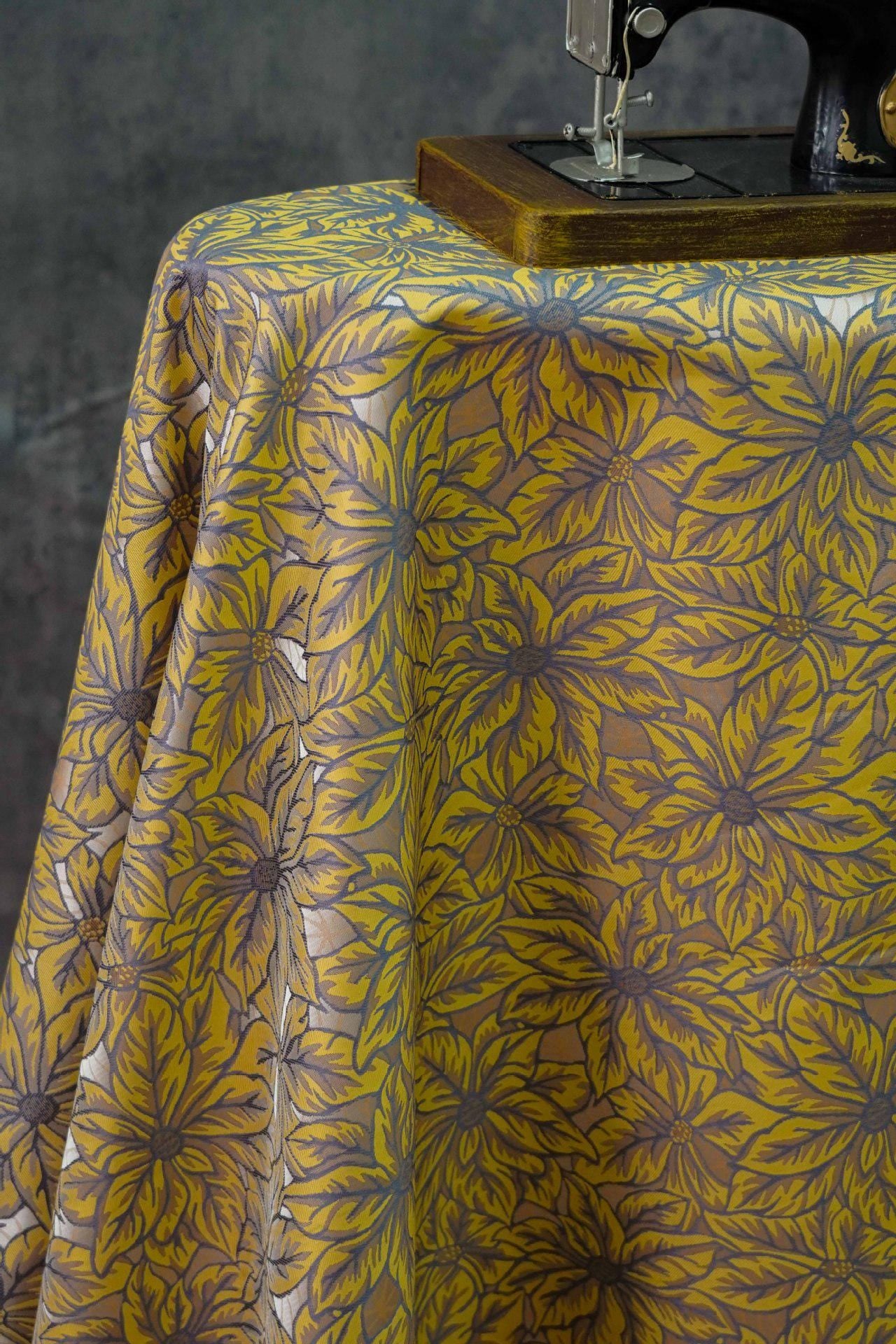 Caramel Floral Jacquard Fabric: Embossed Leaves, 60" Wide