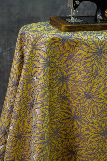 Caramel Floral Jacquard Fabric: Embossed Leaves, 60" Wide