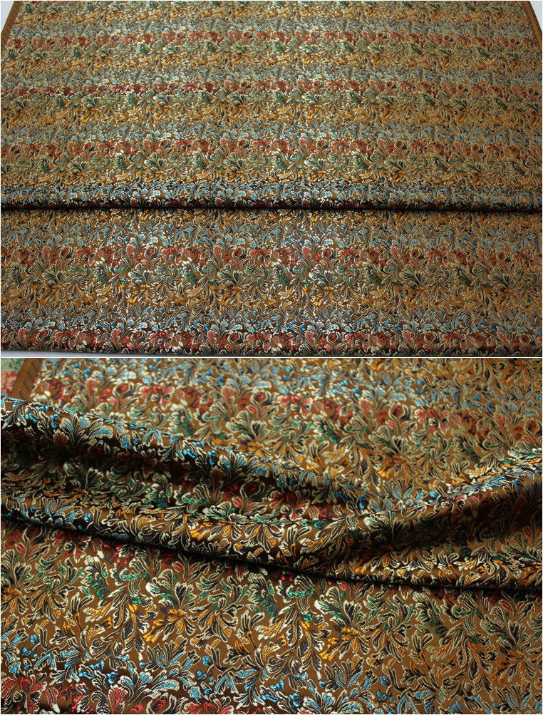 Tissu brocart de soie à motif floral : style impérial tibétain antique, 75 cm de large