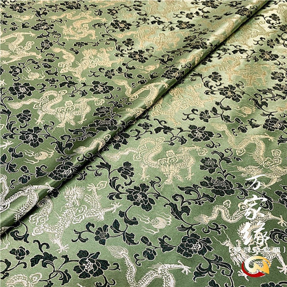 Dragon & Flower Silk Brocade Fabric: 29.5"W Jacquard Damask