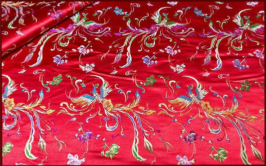 Phoenix Jacquard Satin Fabric - Birds Pattern, 59"W - Quilting, Upholstery