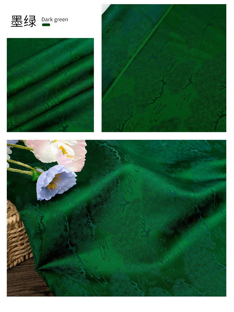 Pine Branch Silk Brocade Fabric: 35"W Damask, Upholstery & Sewing