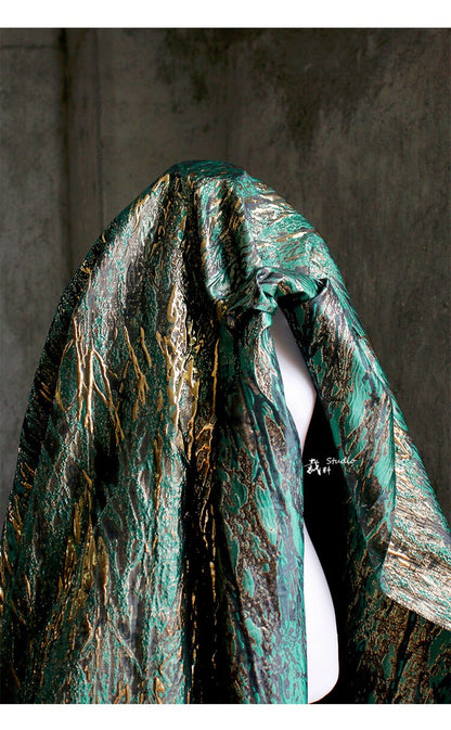 Medieval Green Gold Jacquard Fabric: Shiny Texture, Upholstery & Sewing, 56" Wide