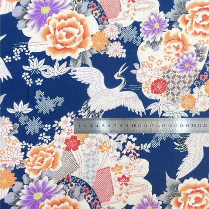 Japanese Crane Flower Fabric: 100% Cotton Sewing Material