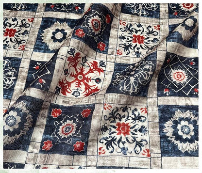Dunhuang Indigo-Red Tencel Jacquard Brocade Fabric: Asian Chinese Style Tencel (59"W)