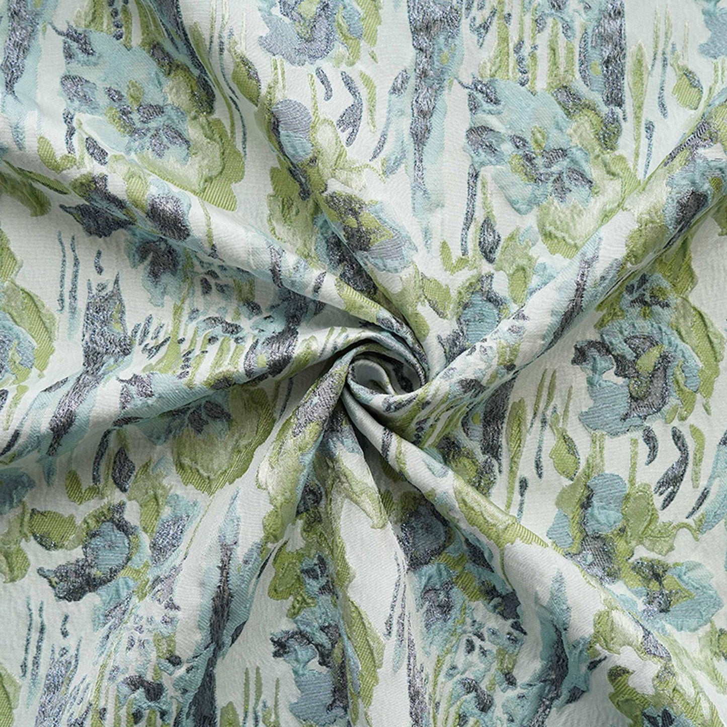 French Abstract Floral Jacquard Fabric: Gold Thread Embossed Woven - 55"W