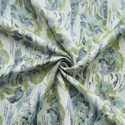 French Abstract Floral Jacquard Fabric: Gold Thread Embossed Woven - 55"W