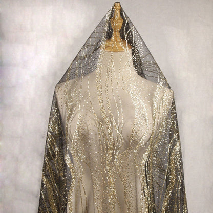Glitter Mesh Fabric, Silver Geometric Lace for Bridal Veil, 55"W