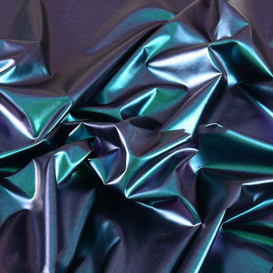 Tissu en similicuir argenté spatial : matière métallisée brillante de créateur, 150 cm de large