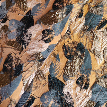 Gold Thread Jacquard Fabric: 3D Embossed Leaves, 59" Wide