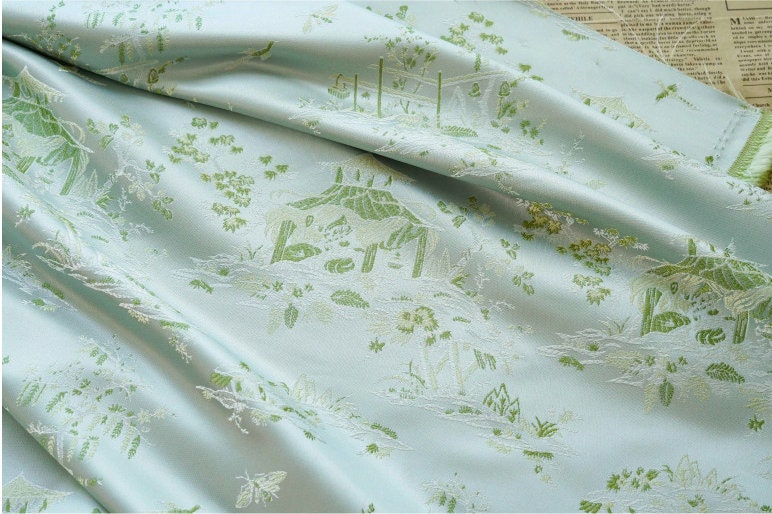 Tissu brocart « Rivière sur le festival de Qingming » : 140 cm de large, peinture chinoise, polyester