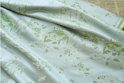 Tissu brocart « Rivière sur le festival de Qingming » : 140 cm de large, peinture chinoise, polyester