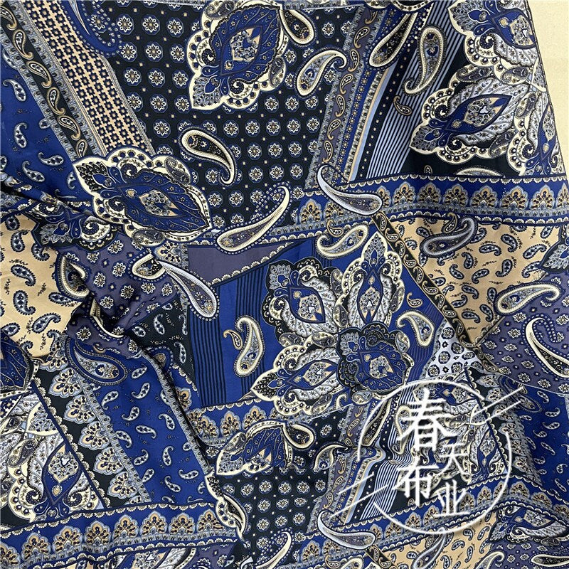 Blue Chinese Printed Cotton Fabric: Cheongsam Dress Sewing Material