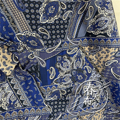Blue Chinese Printed Cotton Fabric: Cheongsam Dress Sewing Material