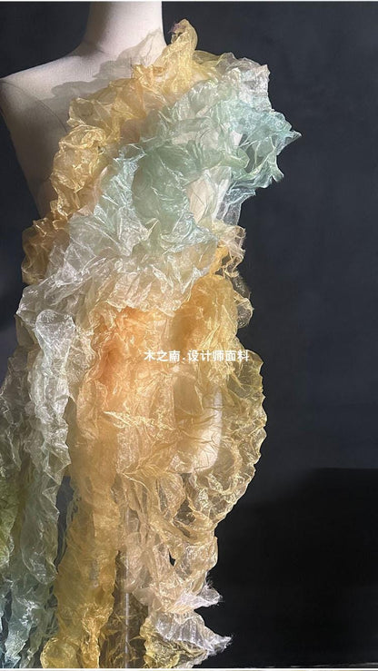 Pleated Crepe Fabric: Amber Hand-Pressed Texture, 57" Wide