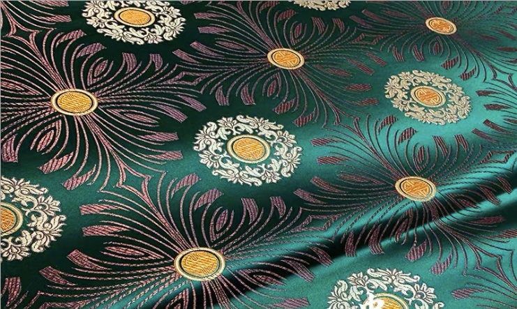 Brocart de soie à motif floral : ameublement et couture, largeur 75 cm