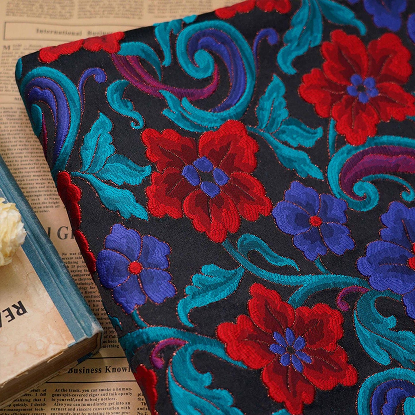 Floral Lurex Jacquard Fabric: 3D Flower Pattern, 62" Wide By 1 Meter