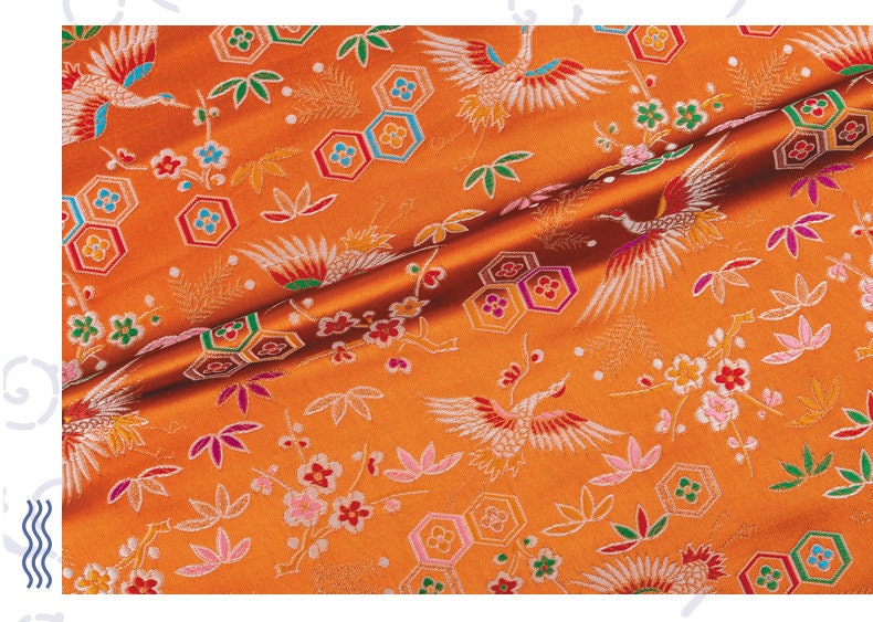 Gold Crane Embroidery Jacquard Fabric: Chinese New Year Damask (By The Meter)