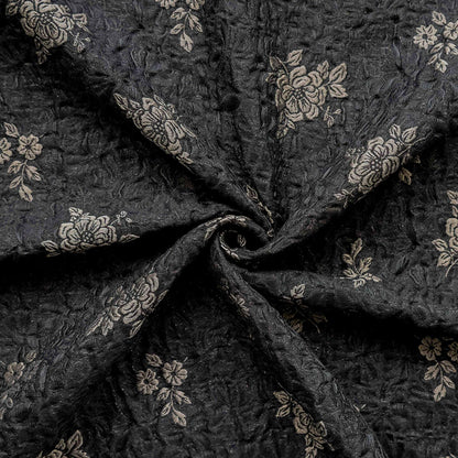 Embossed Jacquard Fabric: Black with Brown Floral Design, 59" Wide