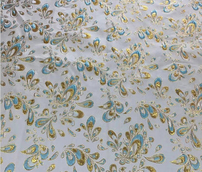 Metallic Damask Jacquard Satin Fabric: 3D Texture, 56" Wide