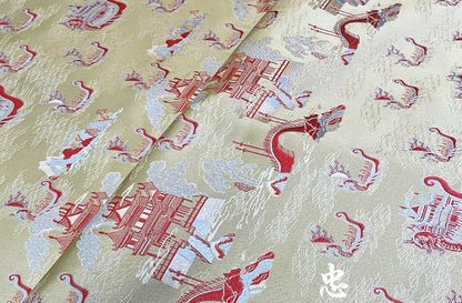 Dragon Boat Brocade Fabric: Champagne & Pink Silk Rayon Blend