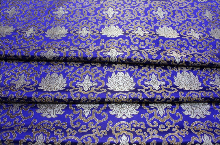 Blue Chinese Medallion Brocade Fabric: 35" Wide Rayon