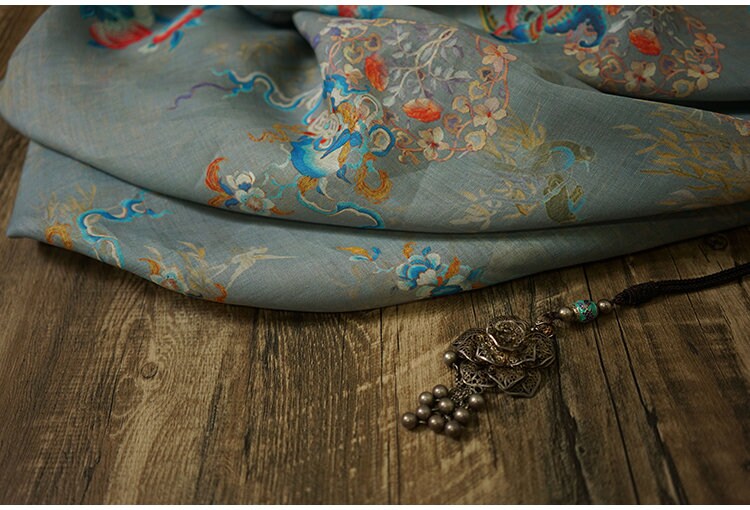 Dunhuang Murals Ramie Fabric: 55"W Soft Home Textile