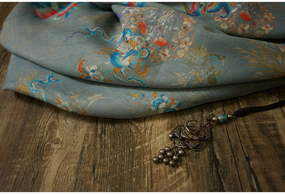 Dunhuang Murals Ramie Fabric: 55"W Soft Home Textile